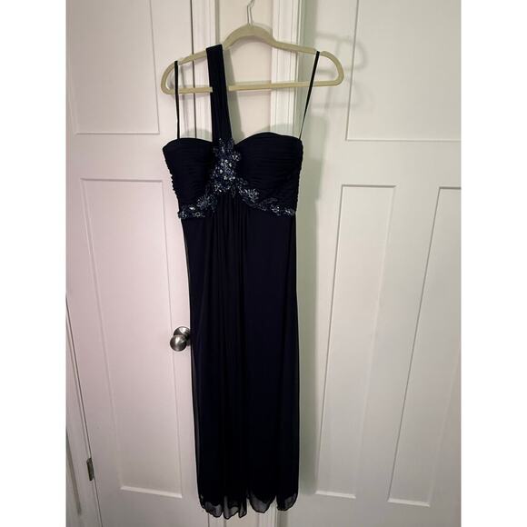 Xscape Joanne Chen Black Blue Jeweled Gown Size 8 Formal - Picture 5 of 9